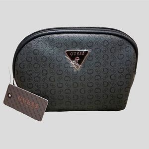 Guess Women Logo Cosmetic Makeup Pouch Travel Bag Black Brand New